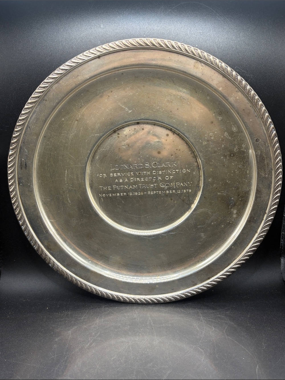 P.S. Co. Sterling Silver Vintage Engraved Rope Rim Plate Dish, 7.30 oz Sterling